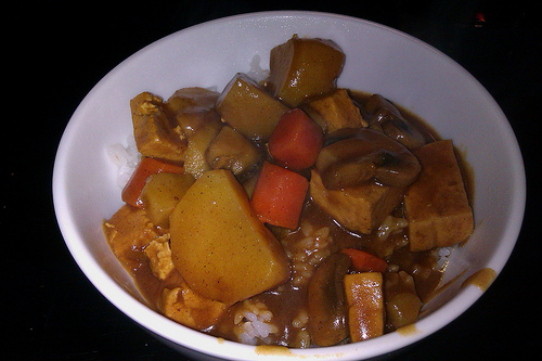 Japanese Curry with Potatoes, Carrots, Tofu, and Mushrooms