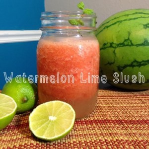 Watermelon Lime Slush - In a jar next to limes and watermelons
