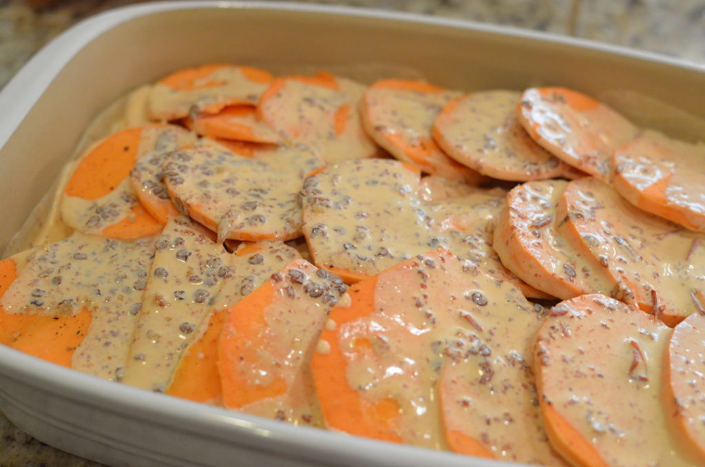Spicy Scalloped Yams Before Baking