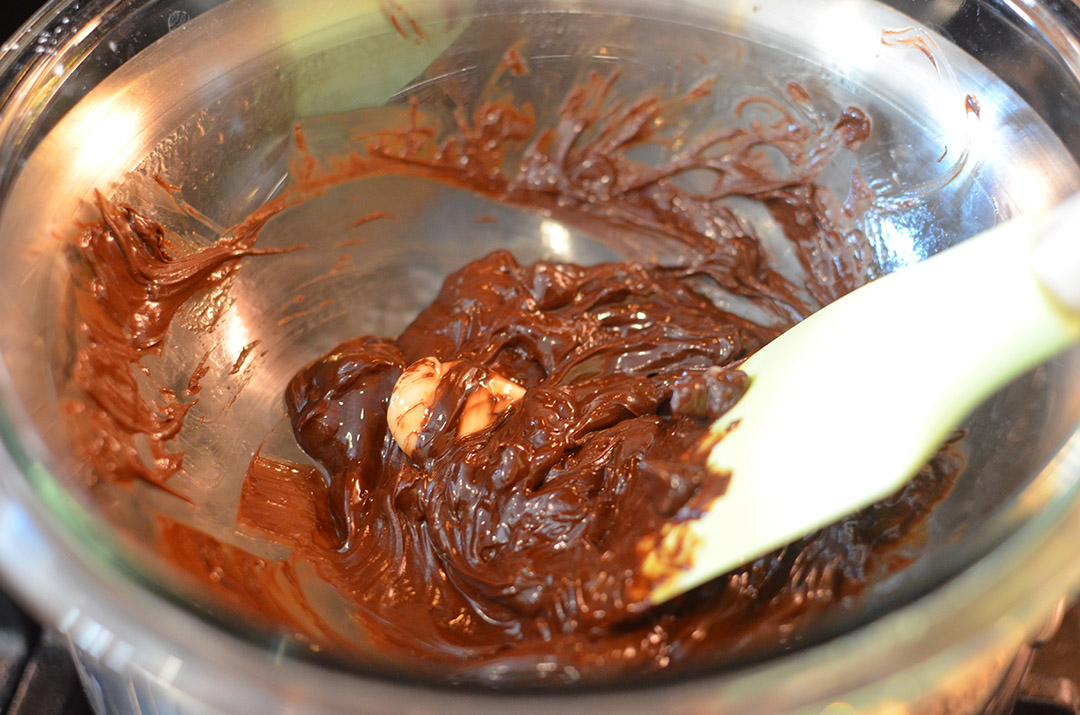 The dark chocolate and butter will melt together creating this glorious and delicious mess. 