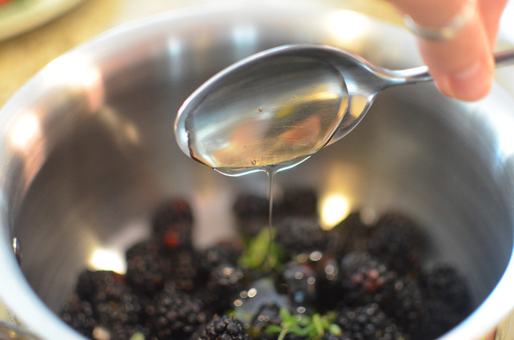 Blackberries, Thyme and I love watching honey drizzle! 