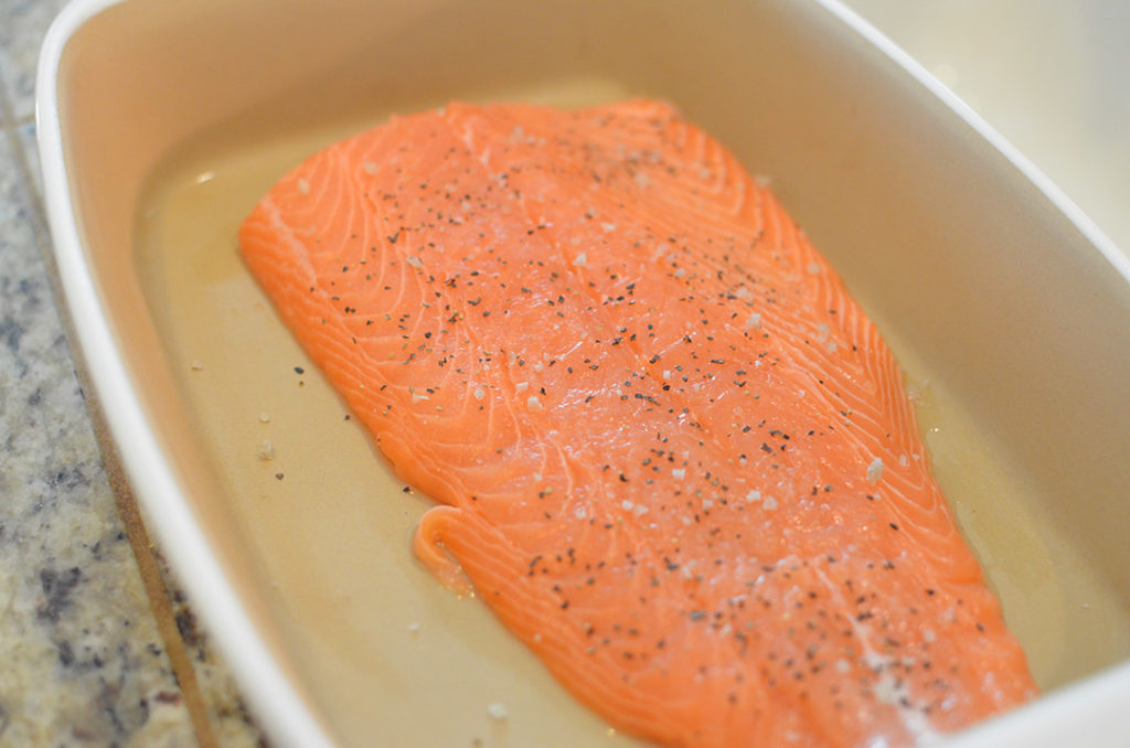 While you wait, prepare your salmon by rinsing it off then patting it dry. 