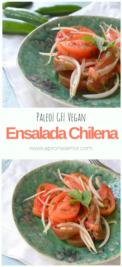 Ensalada Chilena! Mix your onion and tomato together gently, followed by your lime juice, olive oil, cilantro, and salt.